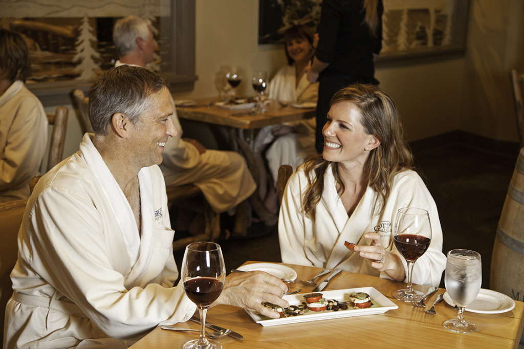 Couple having dinner at Grotto Spa Resort Vancouver Island, Healthy Living + Travel