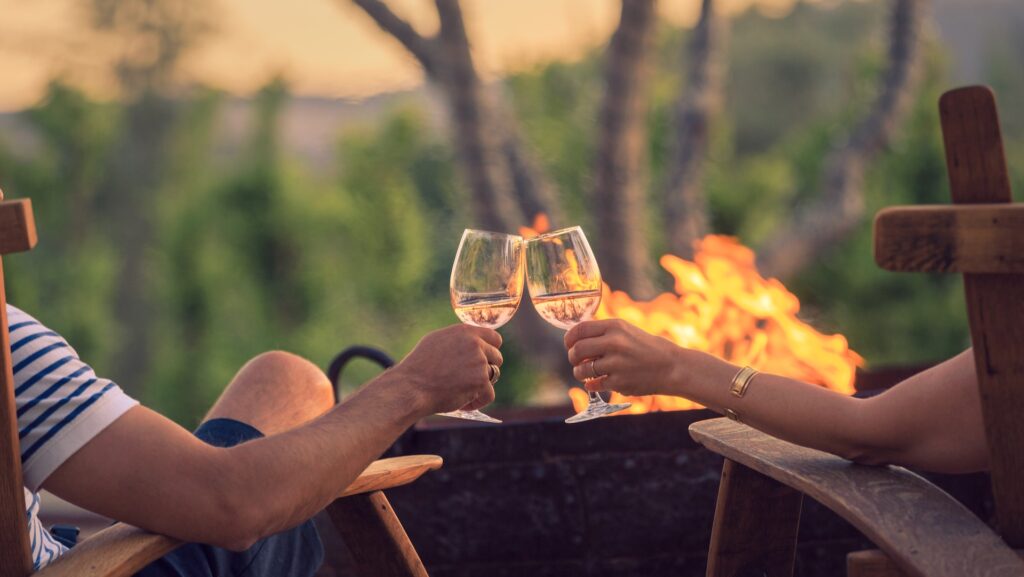 Wine at the fire, Allegretto Vineyard Resort, Healthy Living + Travel